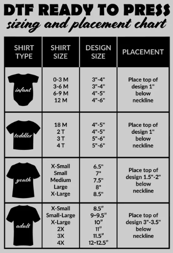 Custom Direct-To-Film Transfers by Size