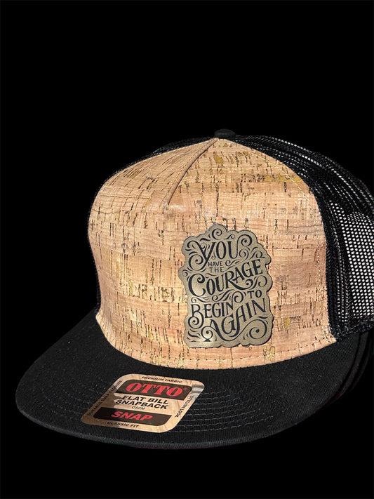 Begin again laser engraved patch cork flat billed hat